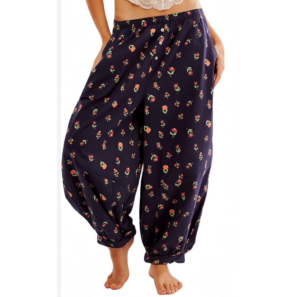 NEW FREE PEOPLE INTIMATELY NAVY BLUE FLORAL SUNDAY MORNING LOUNGE PANTS SZ M